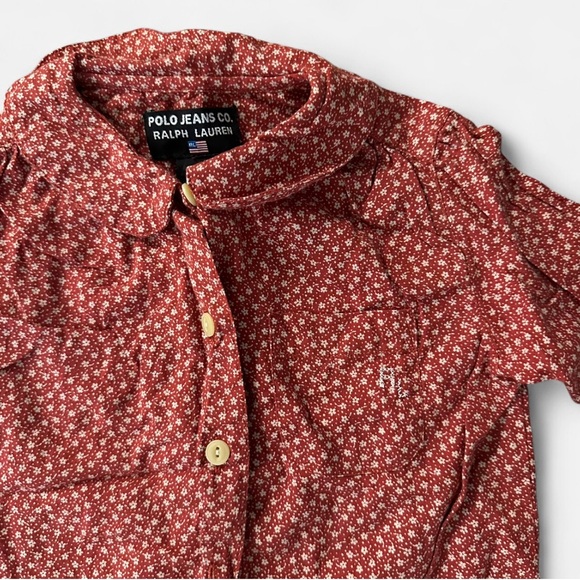 Red and white floral vintage Polo Ralph Lauren button-up shirt baby girl - Picture 2 of 5
